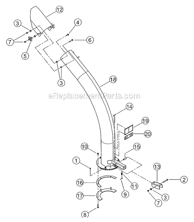 Discharge Chute Diagram and Parts List for CH6730H 5VJAA0017AW002512 Bear Cat Chipper Shredder